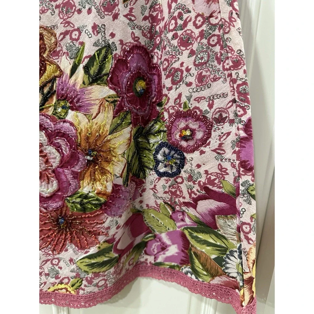 Vintage‎ Dolce Apparel Beaded Floral Skirt Women's Tag Size PL Multicolor NWT